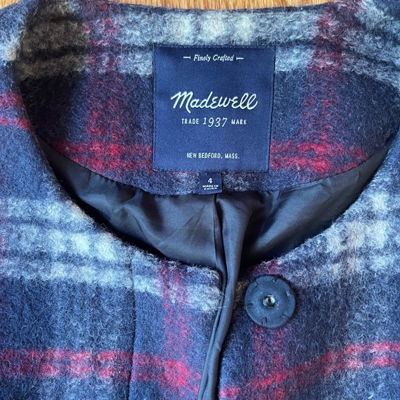 Madewell Plaid Wool Estate Coat Navy Red B2649 - Picture 9 of 9